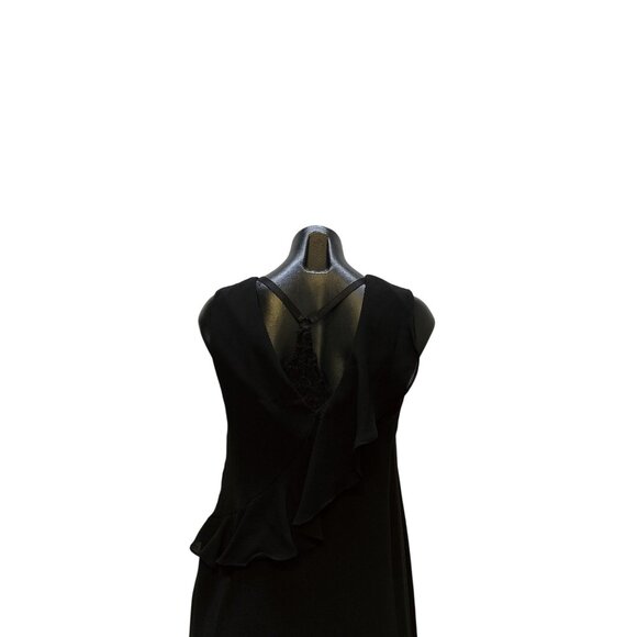 Saks Fifth Avenue Sleeveless Black Ruffled A-Line Dress With V-Neck Design - Picture 6 of 8